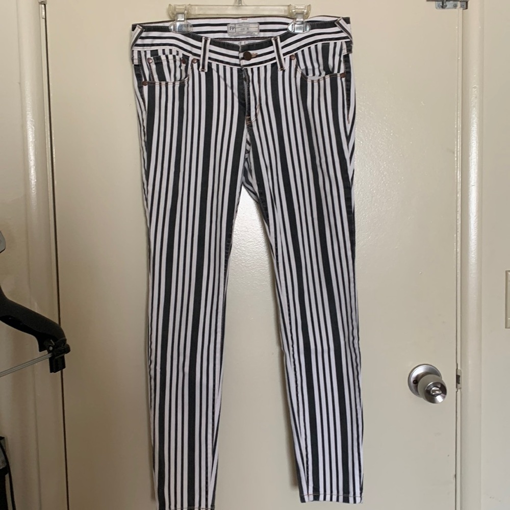Free People Black/White Striped Jean Pants